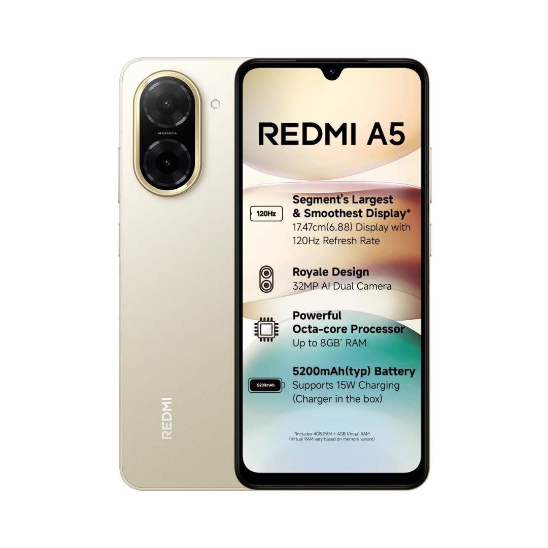Redmi A5 4G| inches Display 32MP Single camera 8MP Front camera Android 15 5200 Mah Battery