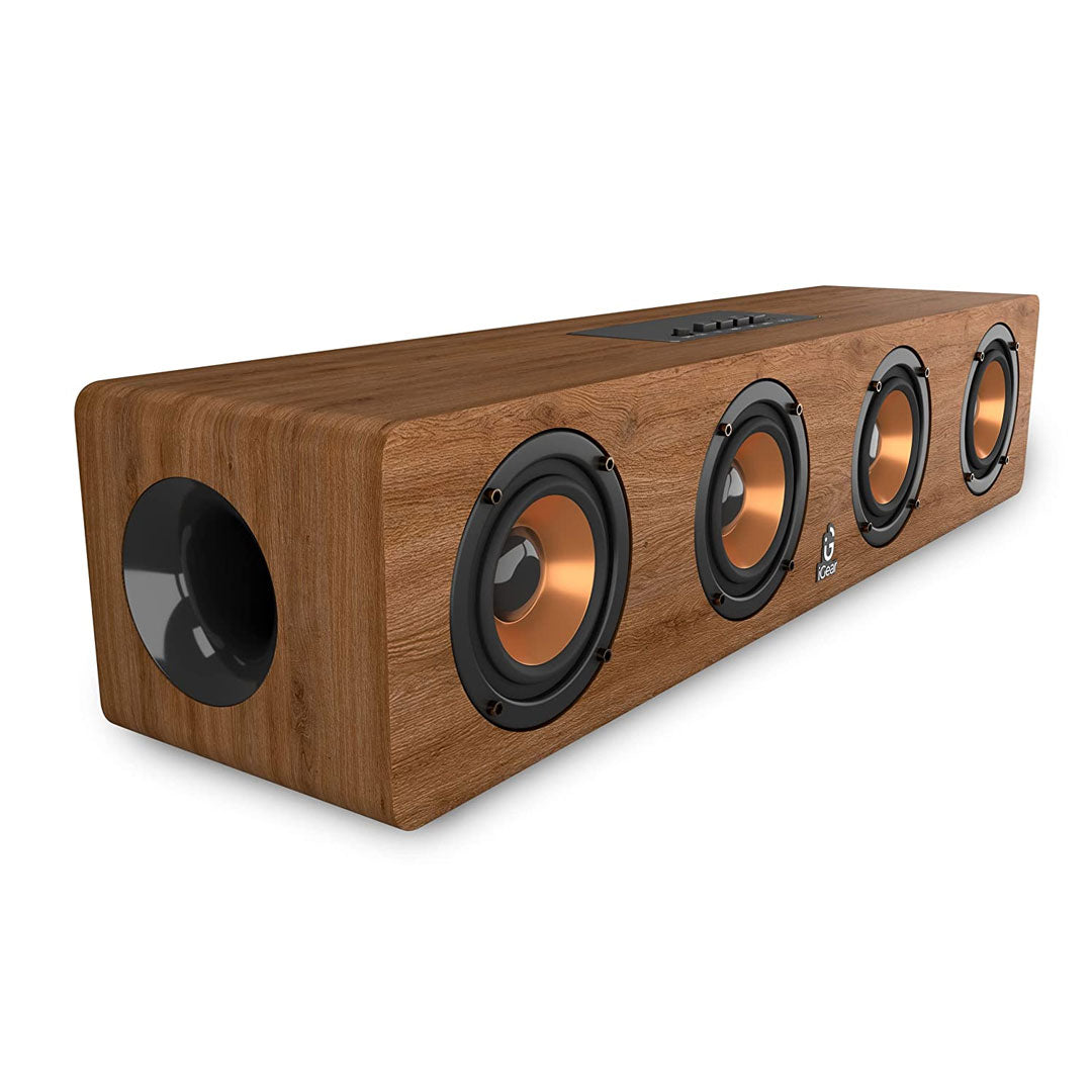 i Gear Ensemble 20 watts Wooden Portable Soundbar with Wireless Bluetooth connectivity, Rechargeable, with USB/TF Card Support, FM Mode and Sub-woofer