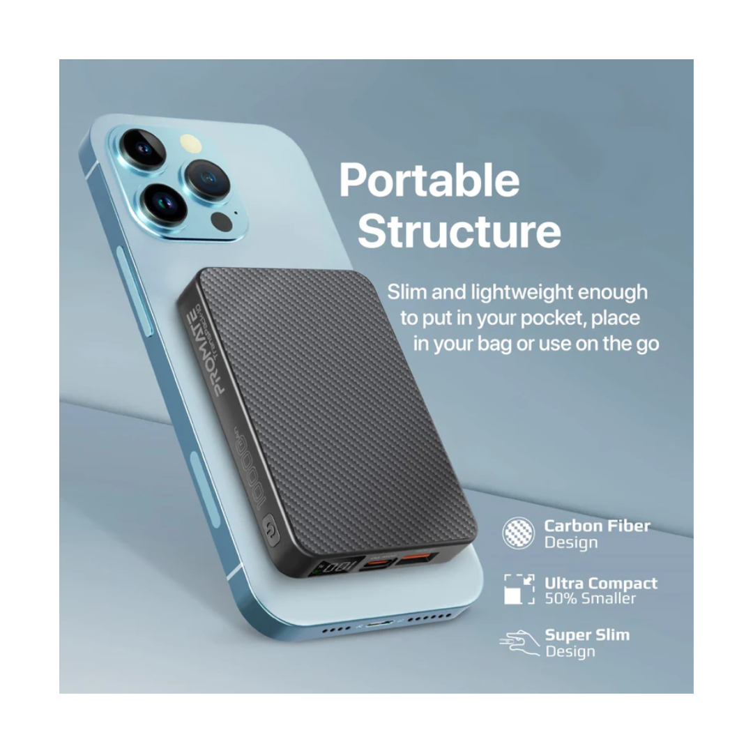 Promate TransPack-10 10000mAh - Wireless Powerbank - Light Weight - Portable Structure