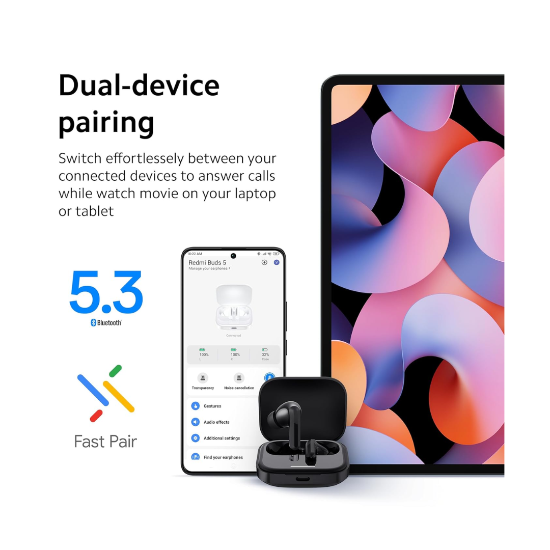 Redmi Buds 5 Bluetooth Earbuds - Dual-device pairing