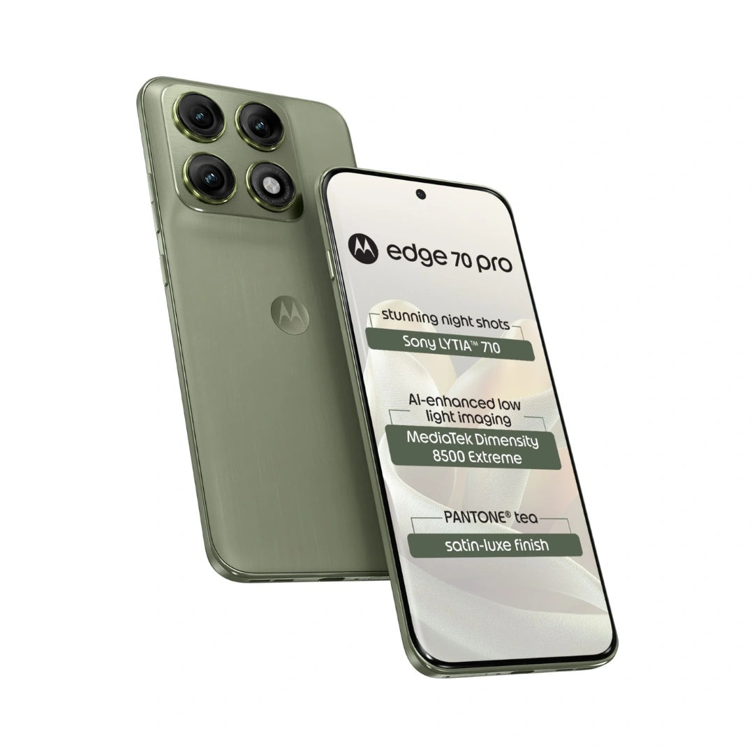 Moto Edge 70 Pro | 6.8" Extreme AMOLED Display | Android™ 16 | MediaTek Dimensity 8500 Extreme Chipset | 50MP Sony LYTIA™ Dual Camera | 50MP Front Camera | 650Mah Battery | Stereo Speakers Dolby Atmos® Hi-Res Audio | IP69/IP68 Under Water Protection