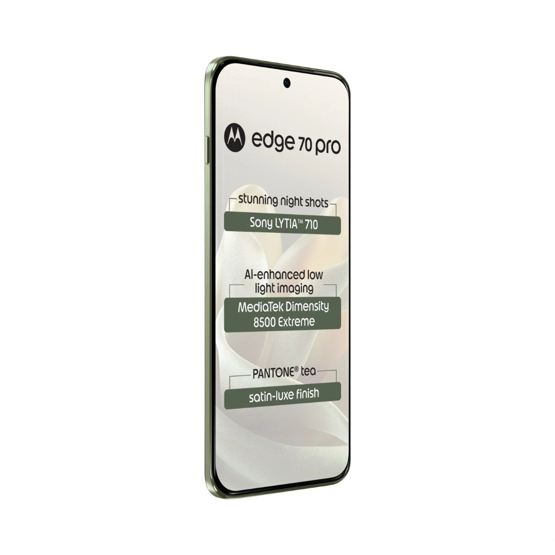 Moto Edge 70 Pro | 6.8" Extreme AMOLED Display | Android™ 16 | MediaTek Dimensity 8500 Extreme Chipset | 50MP Sony LYTIA™ Dual Camera | 50MP Front Camera | 650Mah Battery | Stereo Speakers Dolby Atmos® Hi-Res Audio | IP69/IP68 Under Water Protection