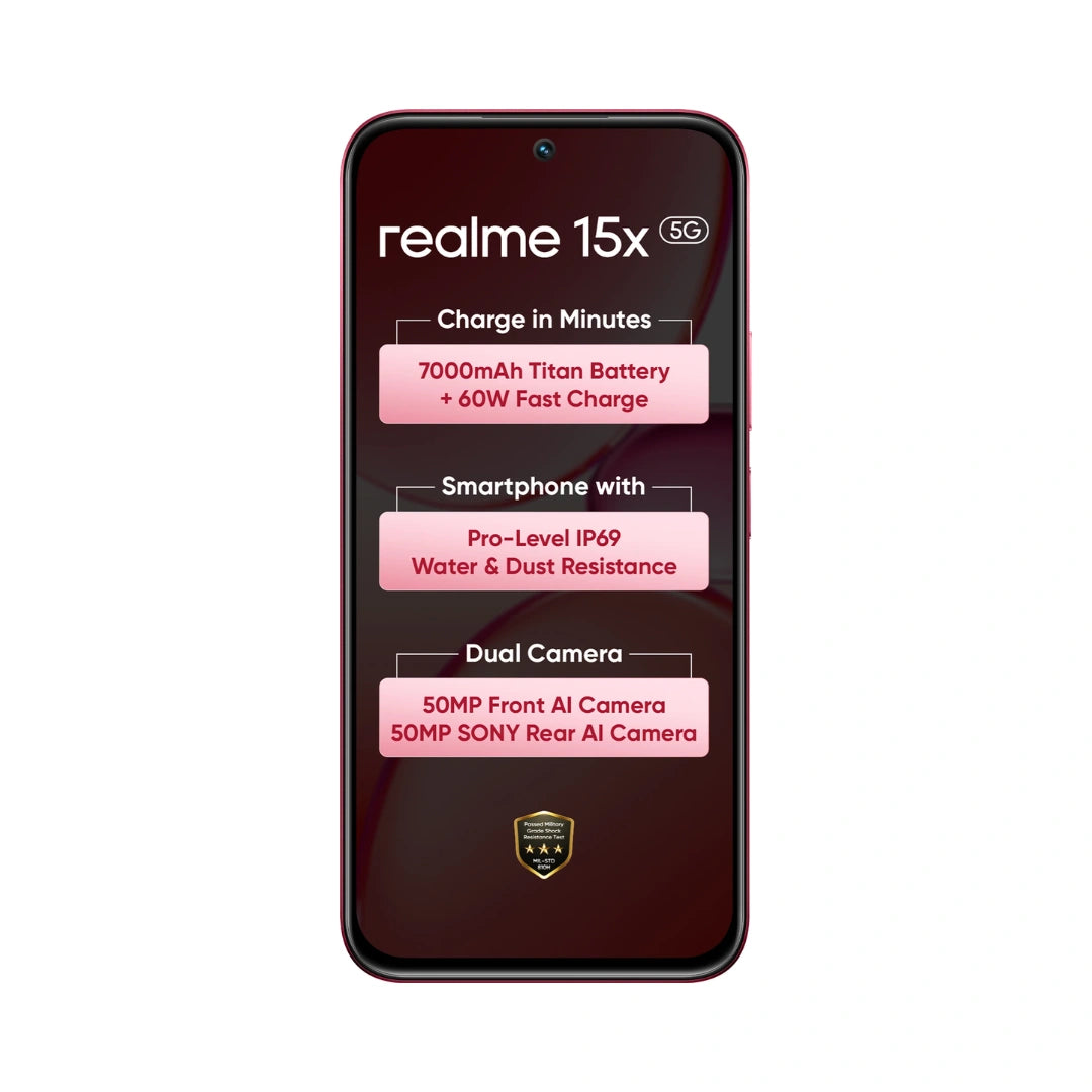 Realme 15X 5G Mobile phone | 6.8-inch Display | 7000mAh Battery|  80W Fast Charging | 50MP Main Camera | Mediatek Dimensity 6300