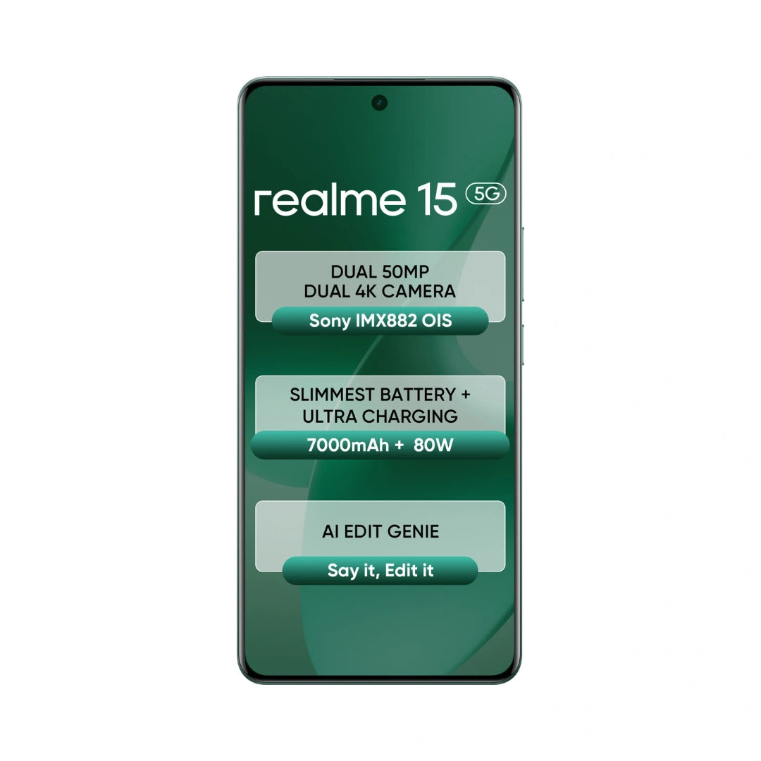Realme 15 | OLED Display | Dimensitry 7300 | 50MP Rear Camera | 50MP Front Camera | 7000 mAH Battery |