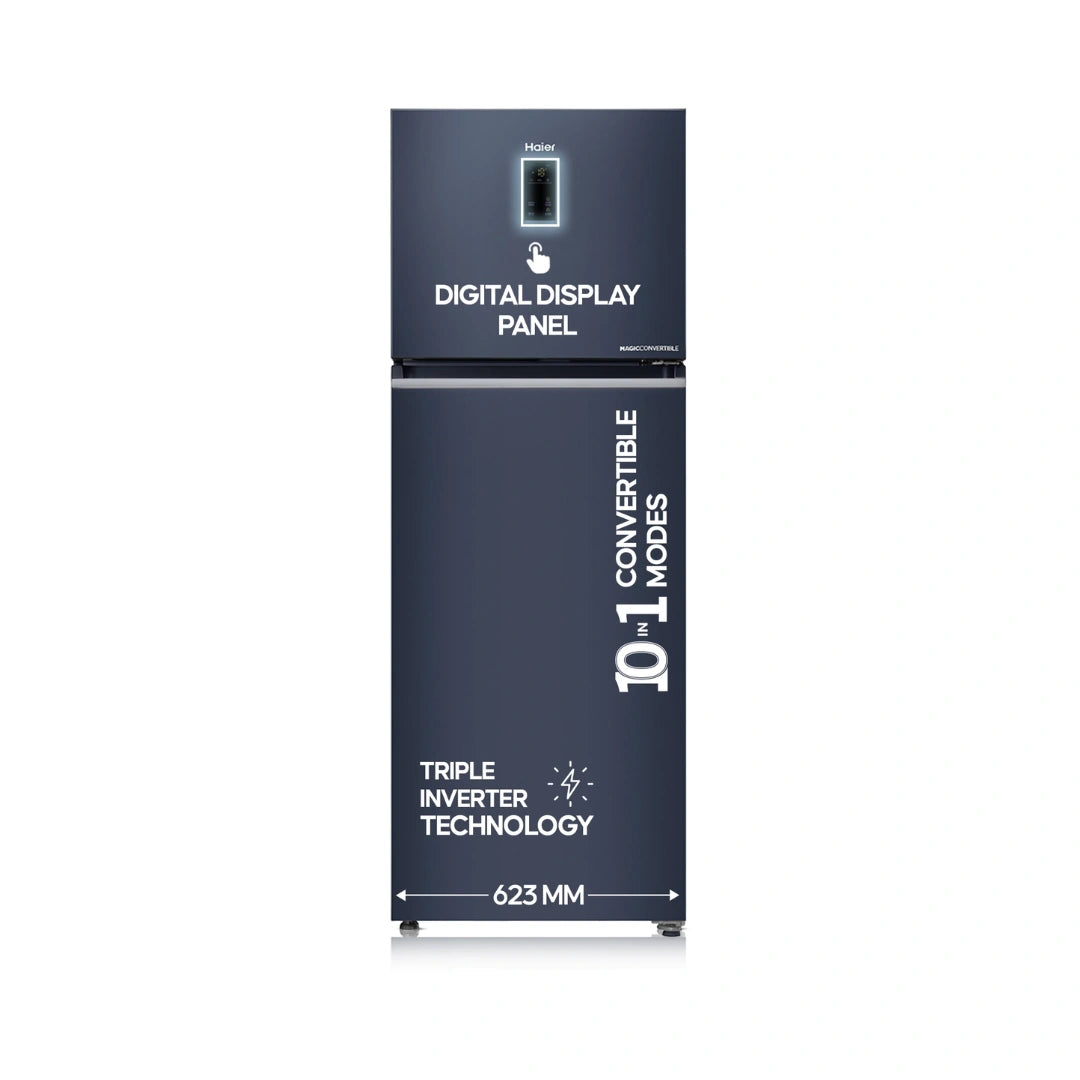 Haier | 358L 3 Star Double Door Refrigerator | External LED Display Panel | Energy Efficient | Toughened Glass Shelves