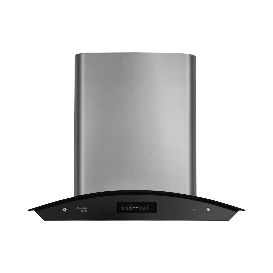 Preethi Chimney Aluminium Duct | Stainless Steel Curved Glass | Feather Touch Timer Function | Filter Cleaning Indicator