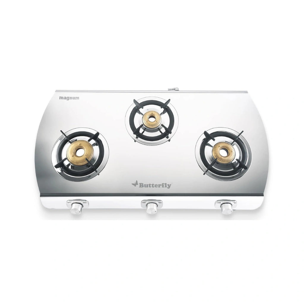 Butterfly Magnum Stainless Steel LPG Stove | Hot Forged Jumbo Burners | 2 MM Thick Rust Proof Body | Mirror Finished Stainless