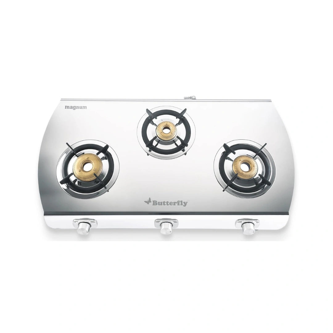 Butterfly Magnum Stainless Steel LPG Stove | Hot Forged Jumbo Burners | 2 MM Thick Rust Proof Body | Mirror Finished Stainless