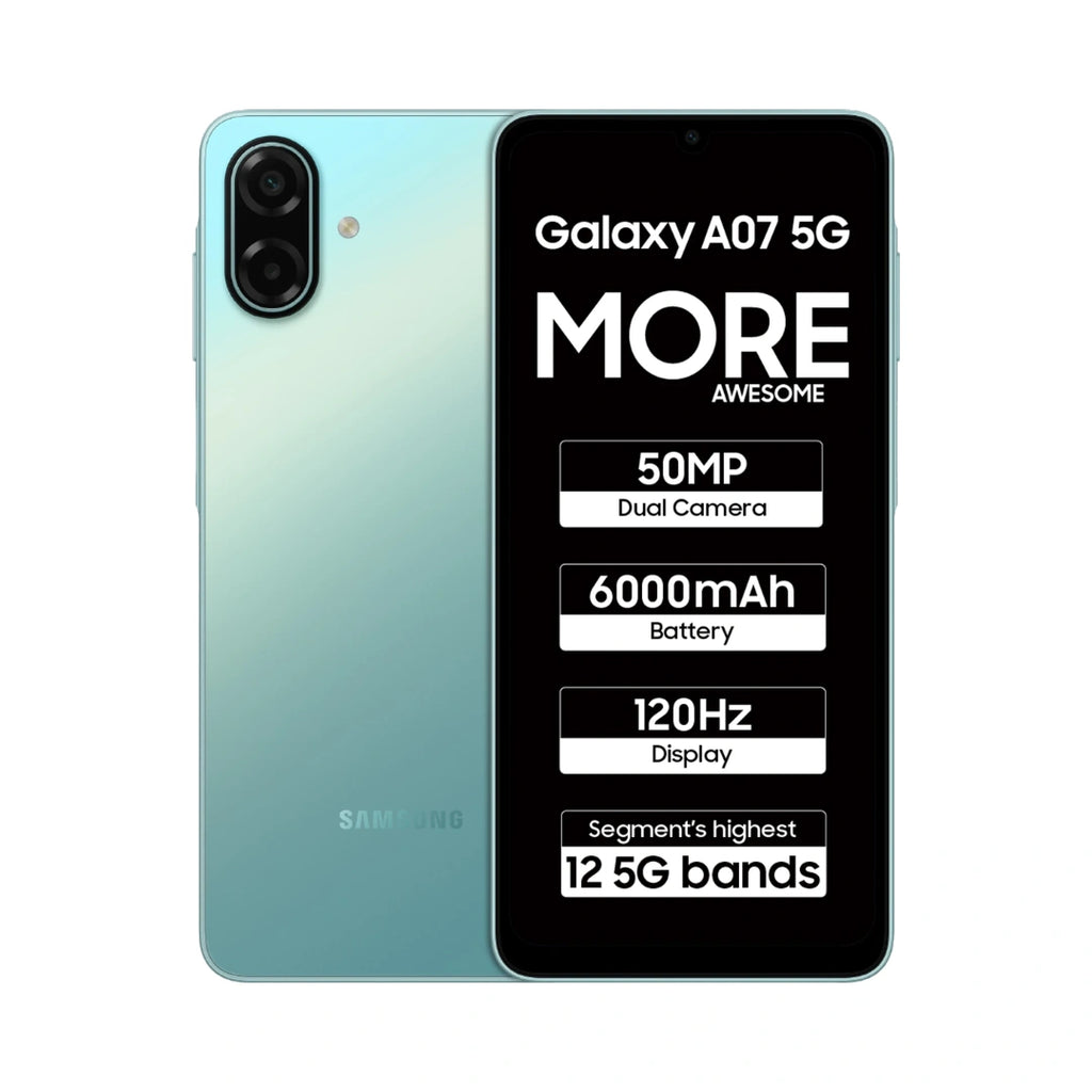 Samsung A07 5G | 6.7 inches LCD Display | 120Hz Refresh Rate | MediaTek Dimensity 6300 | 50MP Main Camera | 8MP Front Camera | 6000mAh Battery