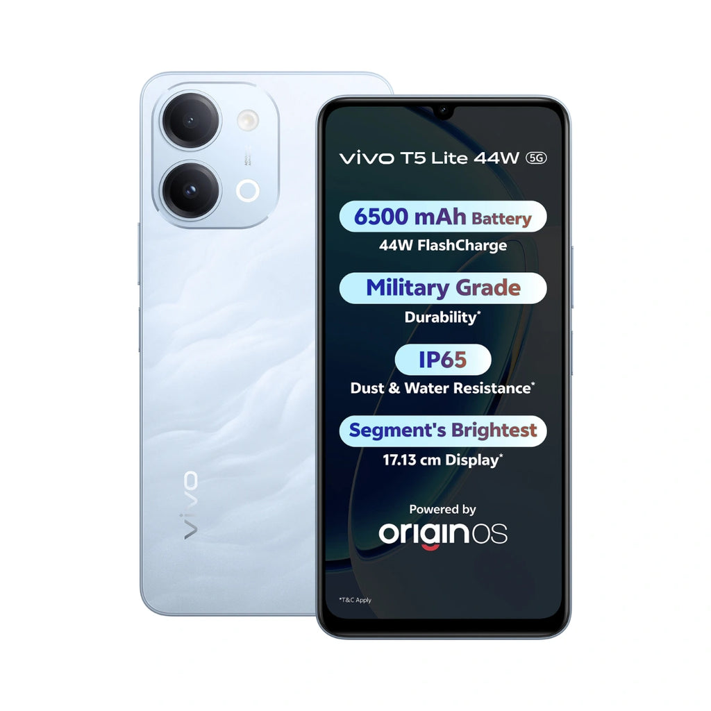 Vivo T5 Lite 5G | 6.74 inches Display | MediaTek Dimensity 6300 | 50MP Sony IMX852 Sensor | 5MP Front Camera | 6500mAh Battery | 44W Fast Charging Support