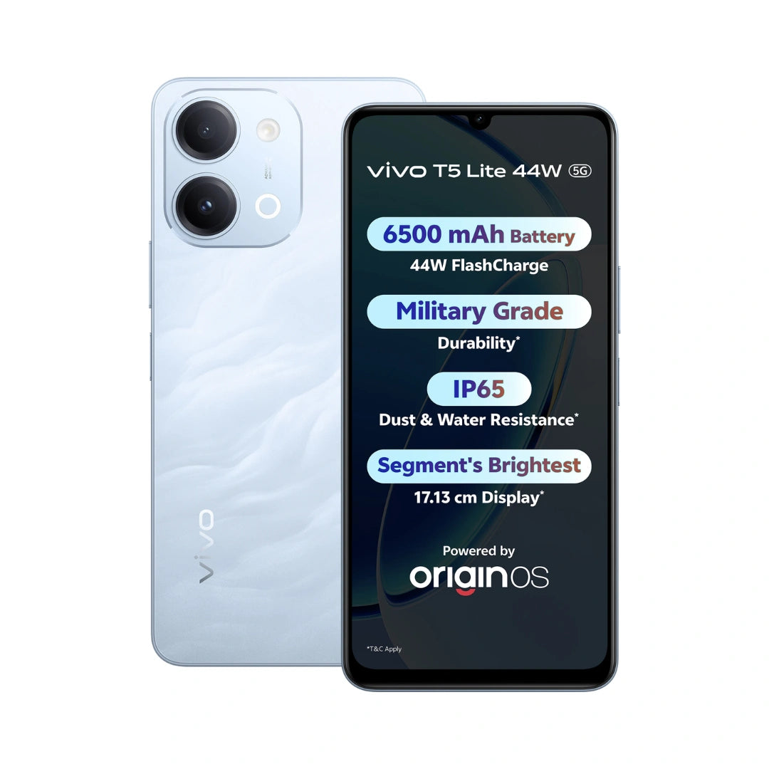 Vivo T5 Lite 5G | 6.74 inches Display | MediaTek Dimensity 6300 | 50MP Sony IMX852 Sensor | 5MP Front Camera | 6500mAh Battery | 44W Fast Charging Support