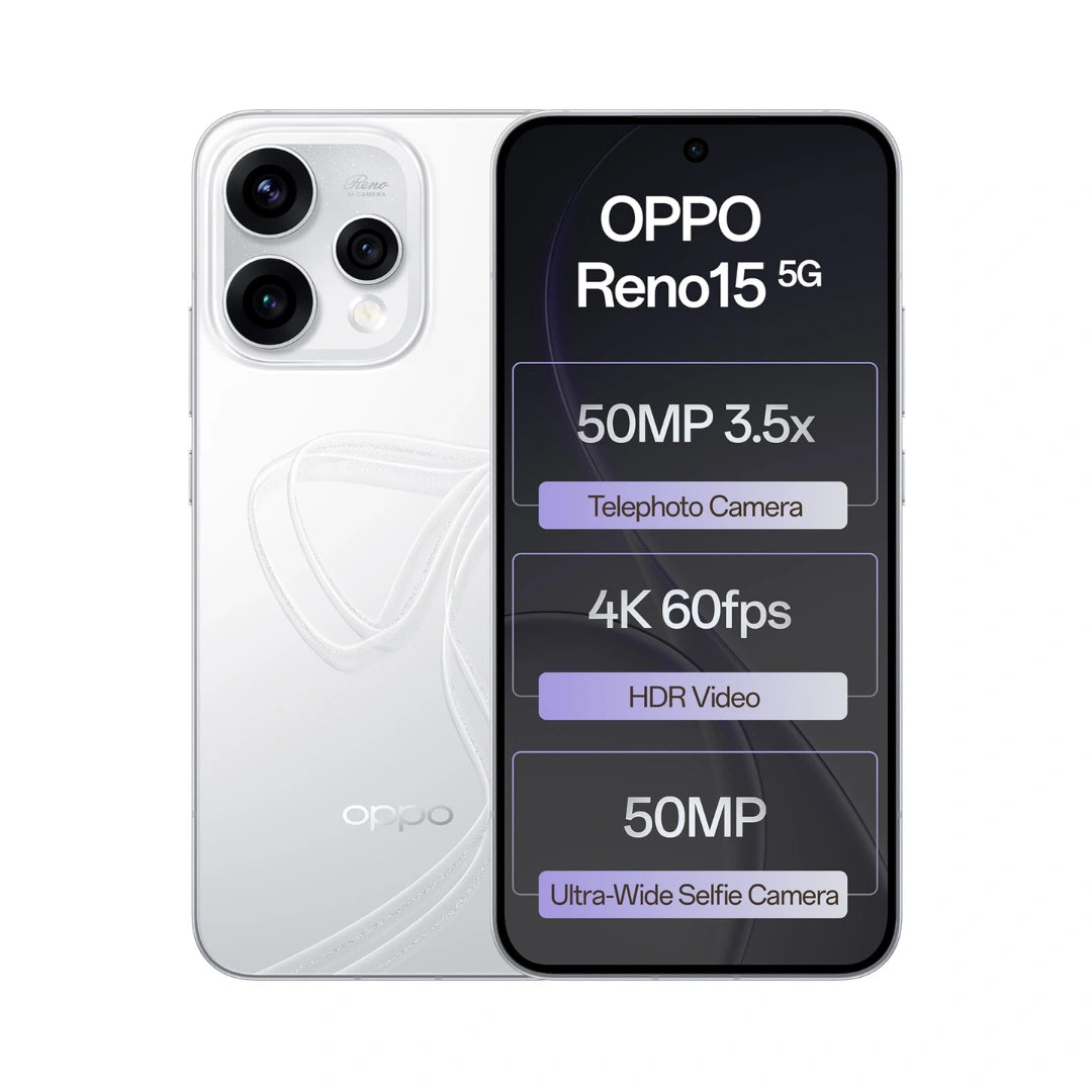 Oppo Reno 15 5G | 6.59 inches Display | AMOLED Display | Snapdragon 7 Gen 4 | 50MP Telephoto Camera | 50MP Front Camera | 6500mAh Battery | 80W SUPERVOOC Charging
