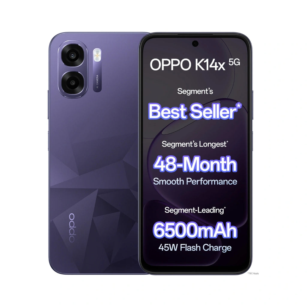 OPPO K14x 5G | 6.75 inches Display | 120Hz Refresh Rate | MediaTek Dimensity 6300 | 50MP Rear Camera | 5MP Front Camera | 6500mAh Battery | 45W SUPERVOOCTM Charging