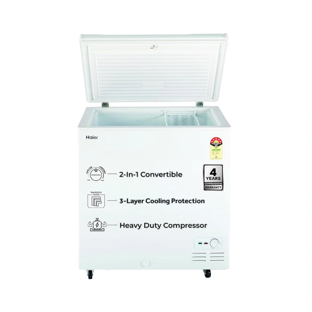 Haier | 218 Litres Single Door | Hard Top Convertible Deep Freezer |  Trapezoid Door Design ( Three layer door) | High Density Puf | Convertible Option