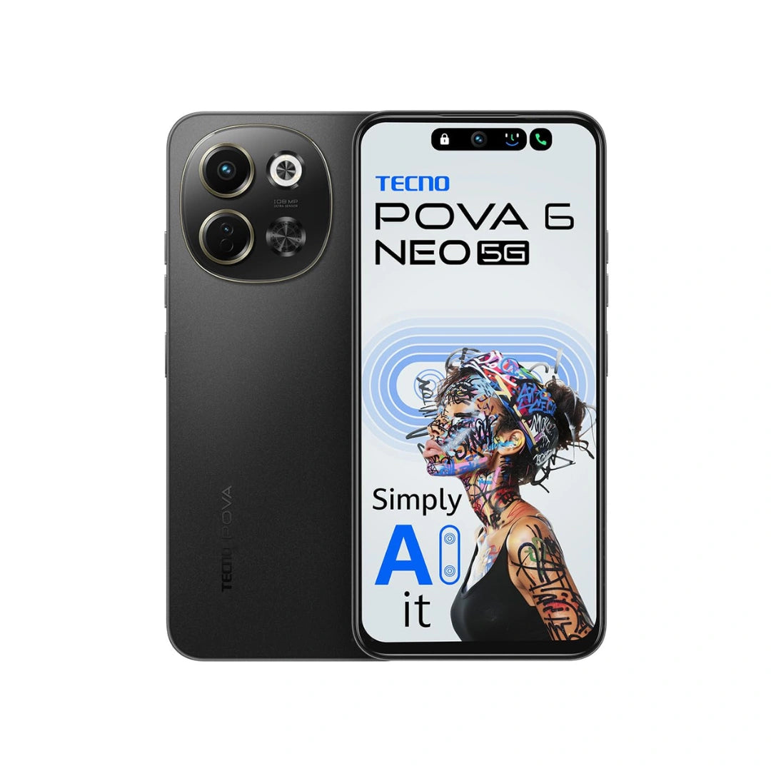 Tecno POVA 6 NEO 5G  | Advanced AI Features | 108MP Ultra Clear AI Camera | D6300 Powerful Processor | 5 Year Lag Free Fluency | 5000 mAh Battery | in Built Infrared and NFC black clour