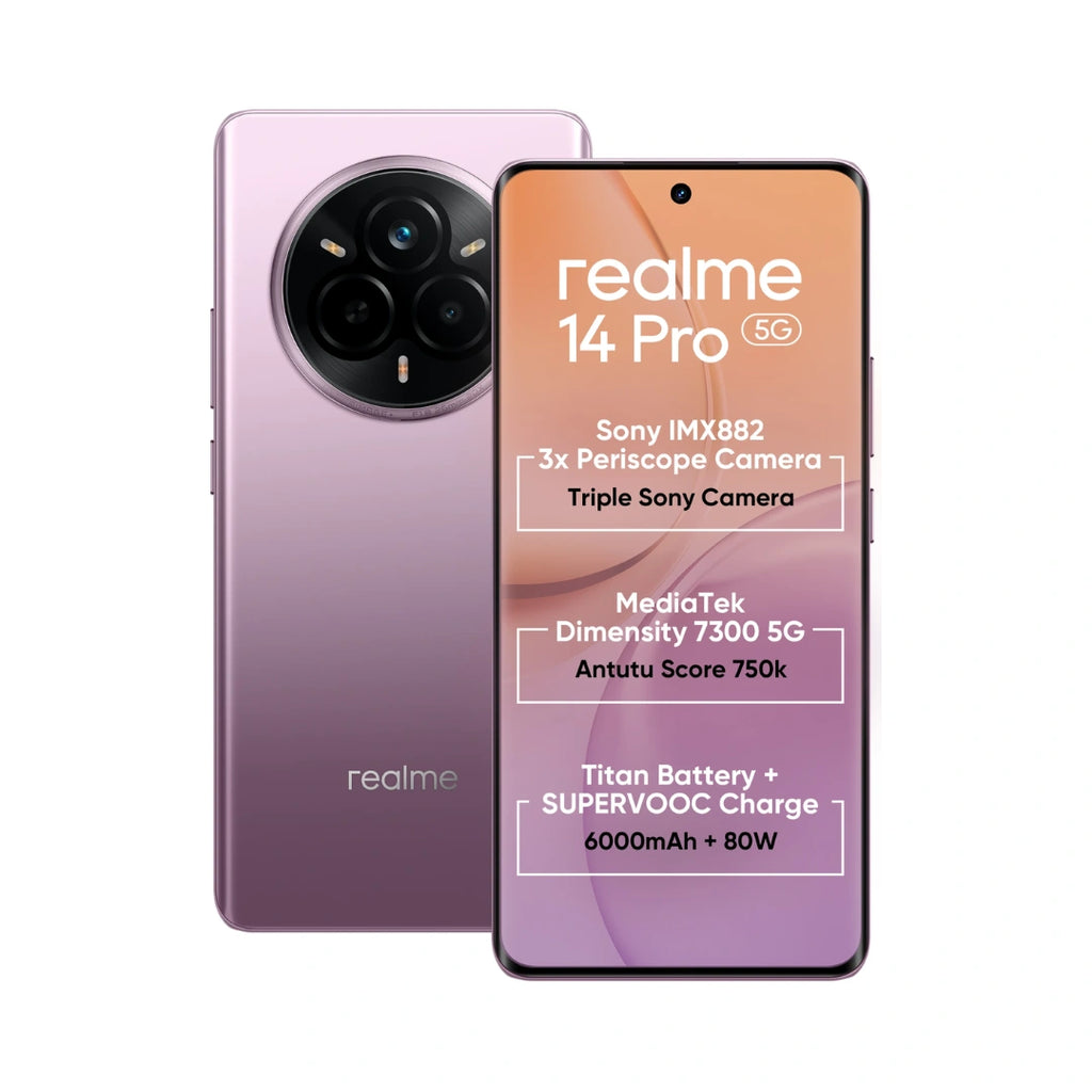 Realme 14 Pro 5G | 6.77" Curved OLED Display | 50MP Sony OIS Camera | 16MP Front Camera | 6000mAh Battery | Dimensity 7300 Energy Processor | 45W Fast Charging