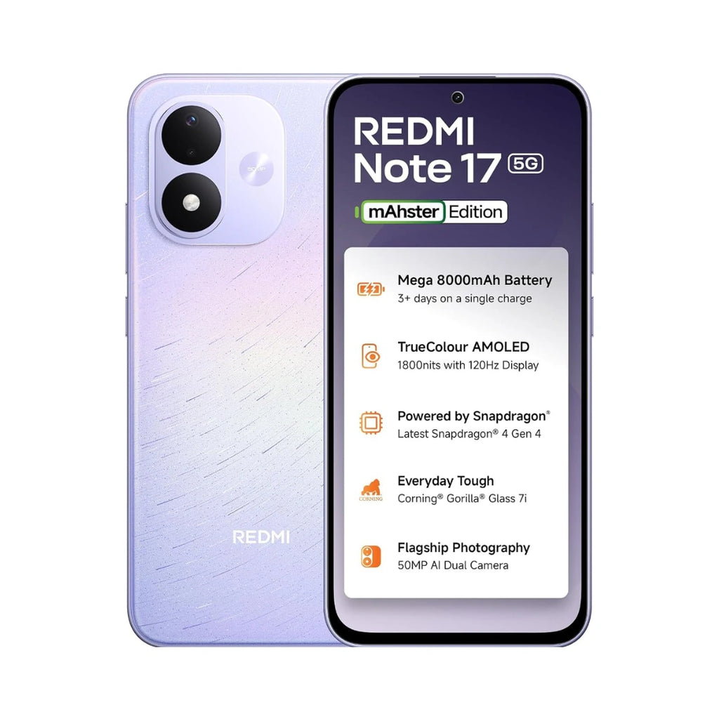 Redmi Note 17 5G | 7.0 inch OLED Display | 120Hz Refresh Rate | Corning® Gorilla® Glass 7i | Snapdragon® 4 Gen 4 | 50MP Rear Camera | 8MP Front Camera | 8000mAh Battery | 45W Fast Charging Support