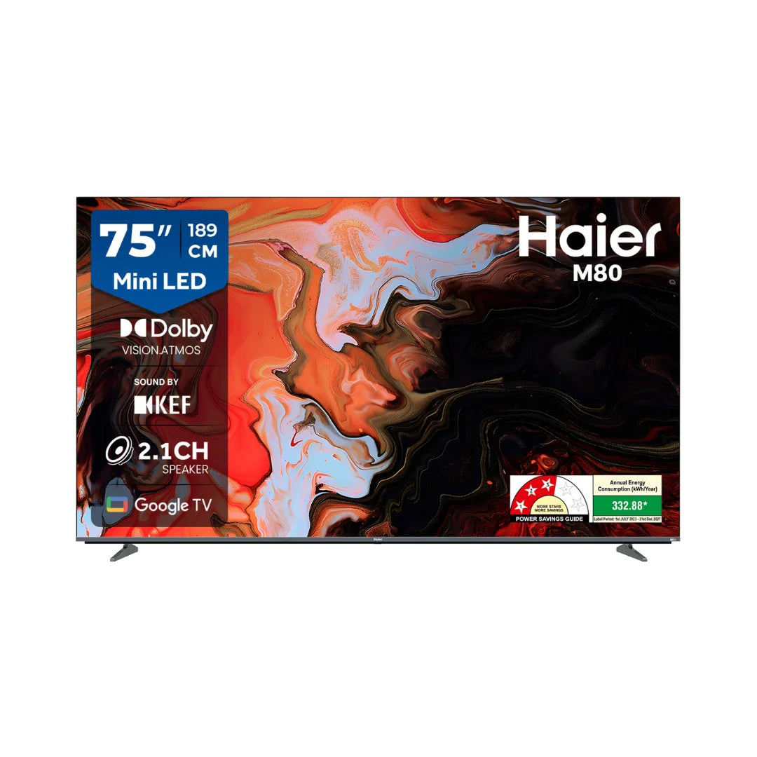 Haier 75 inch H75M80FUX Smart TV | Dolby Vision | HDR 10 HLG Picture Technology | 60Hz Refresh Rate | 6000:1 Contrast Ratio