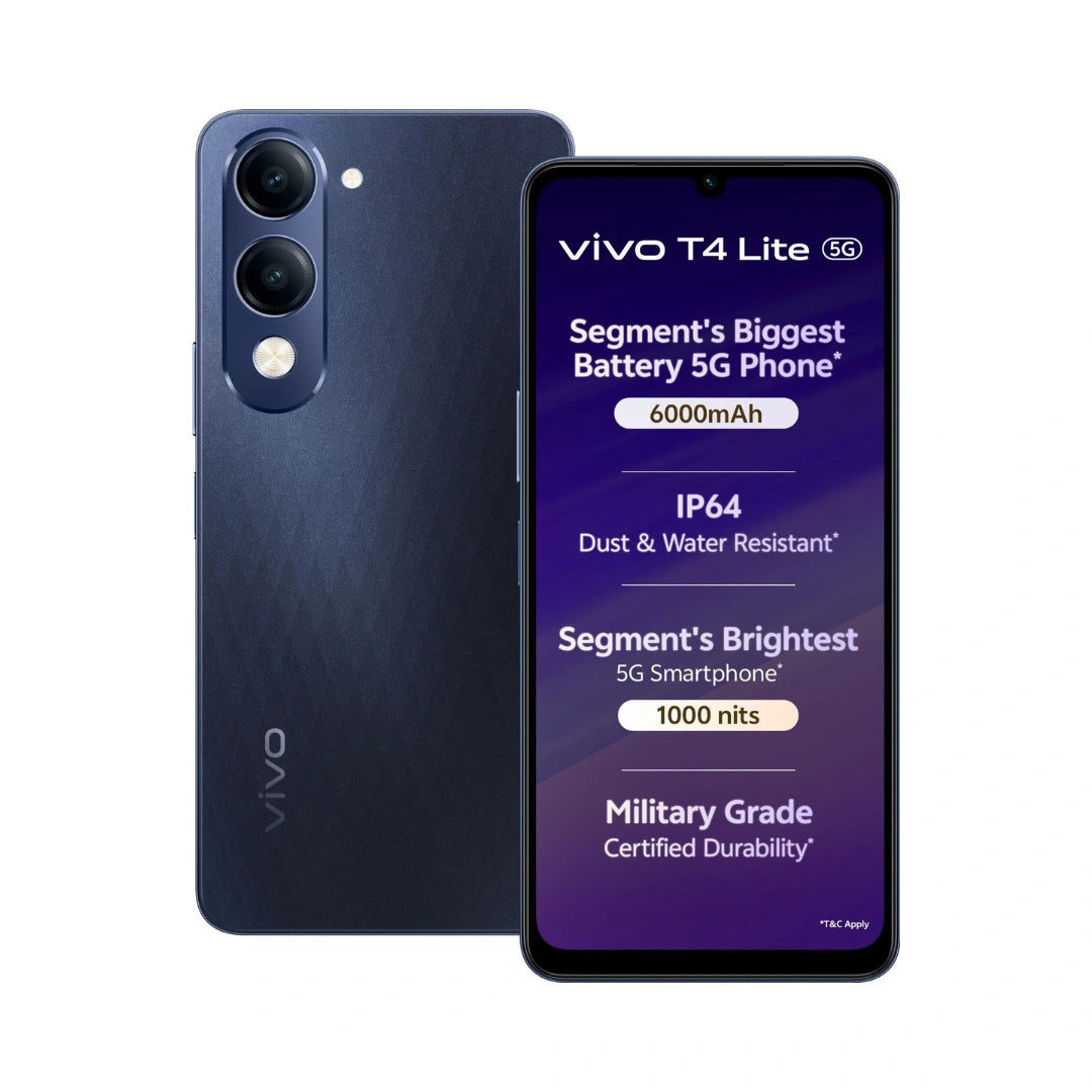 Vivo T4 Lite 5G | 6.74'' HD+ 90Hz LCD | MediaTek Dimensity 6300 | 50MP Dual AI Camera | 5MP Front Camera | Android 14 | 6000mAh Battery | IP64 Dust & Water Resistance