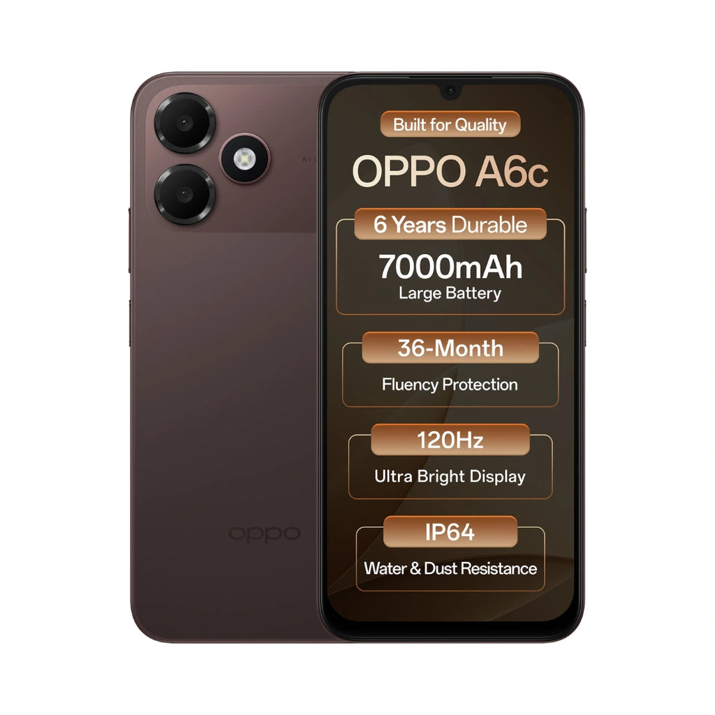 OPPO A6c | 6.75 inches LCD Display | 120Hz Refresh Rate | UNISOC T7250 Processor | 13MP Rear Camera | 5MP Front Camera | 7000mAh Battery