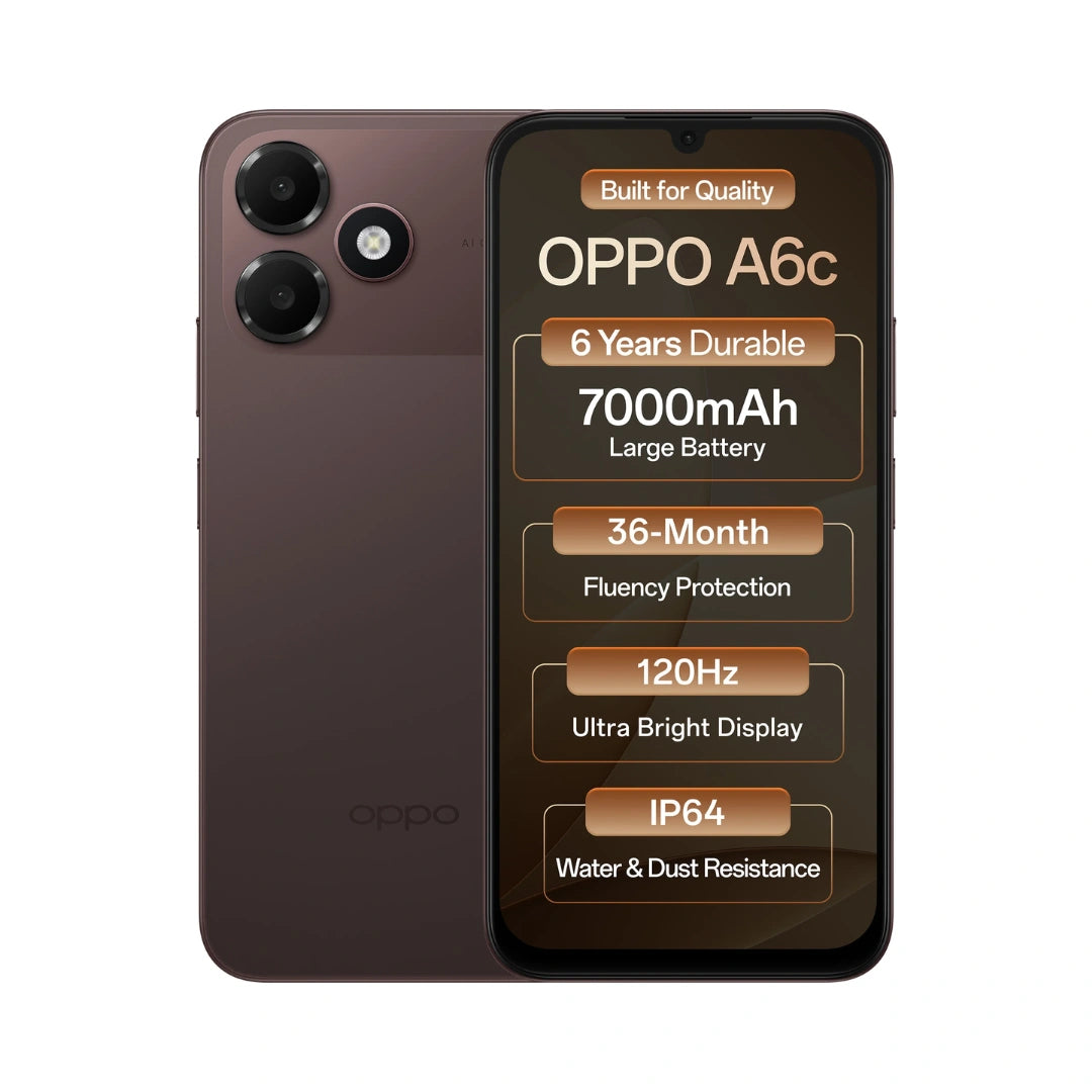 OPPO A6c | 6.75 inches LCD Display | 120Hz Refresh Rate | UNISOC T7250 Processor | 13MP Rear Camera | 5MP Front Camera | 7000mAh Battery