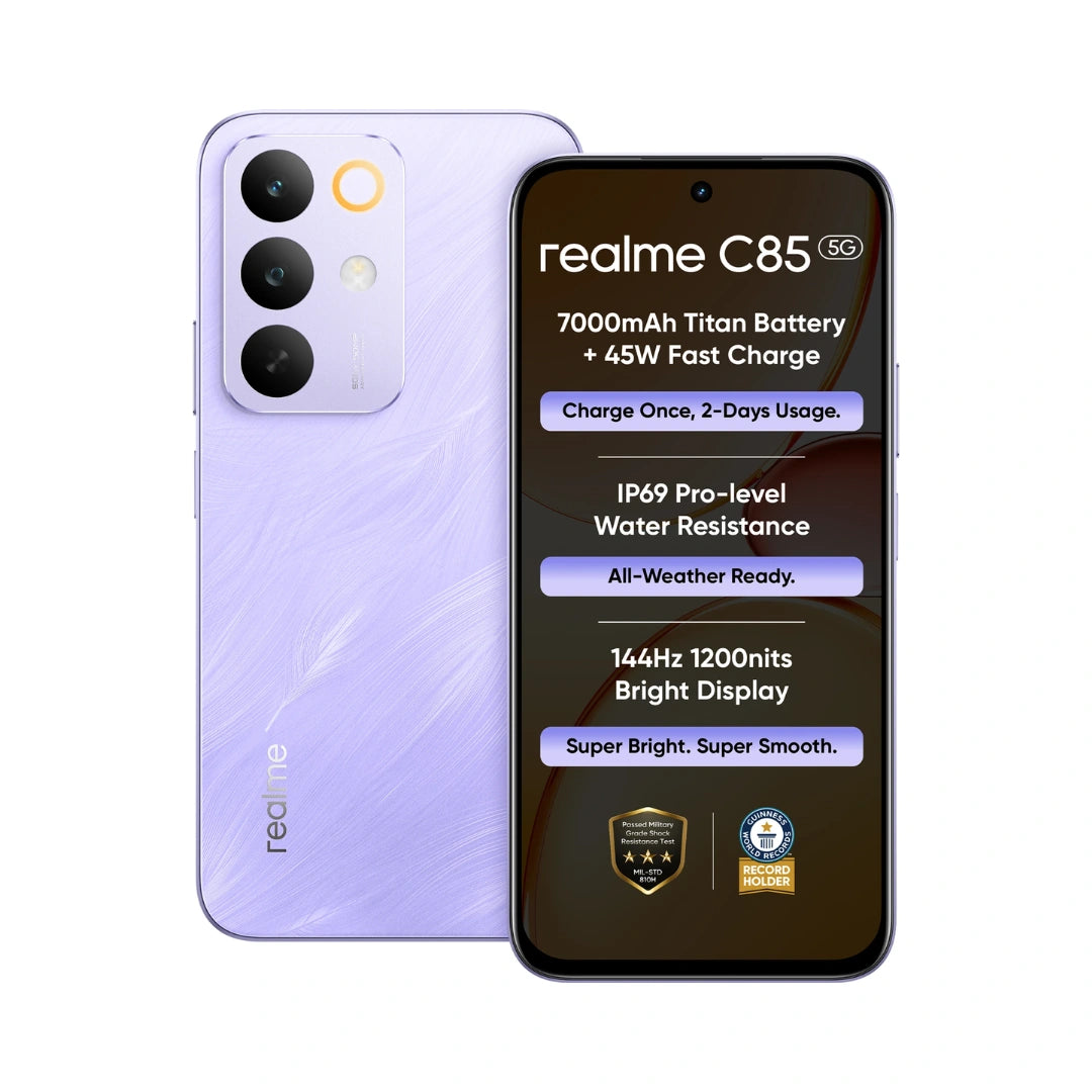Realme C85 5G | 6.8 inches Display | Mediatek Dimensity 6300 | 50MP Rear Camera | 8MP Front Camera |  7000 mAh Battery