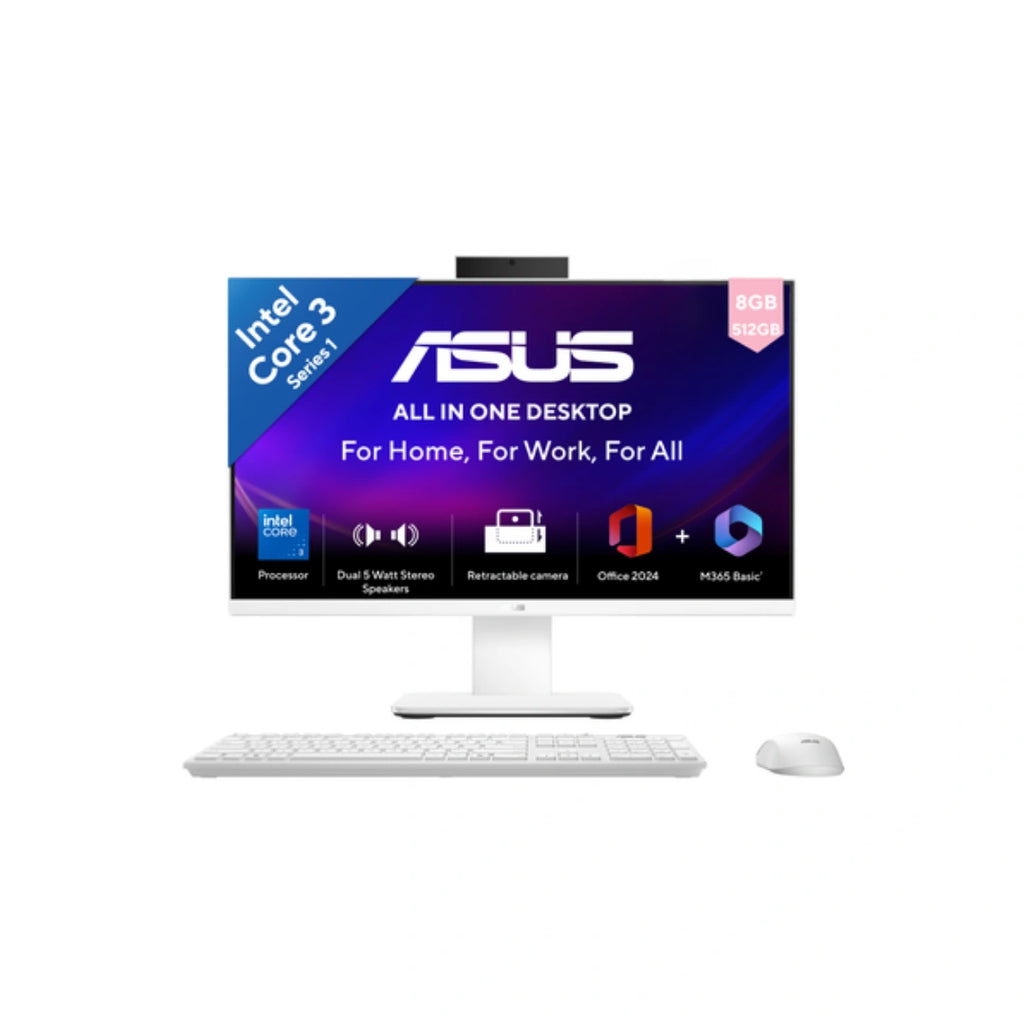 ASUS AiO V440VAB-KWC3001WS PC | Intel® Core™ 3 Processor | Intel® Graphics | 60.45cm (23.8) FHD Wide View Anti-Glare Display | 8GB/512GB | Expandable RAM Up to 32GB