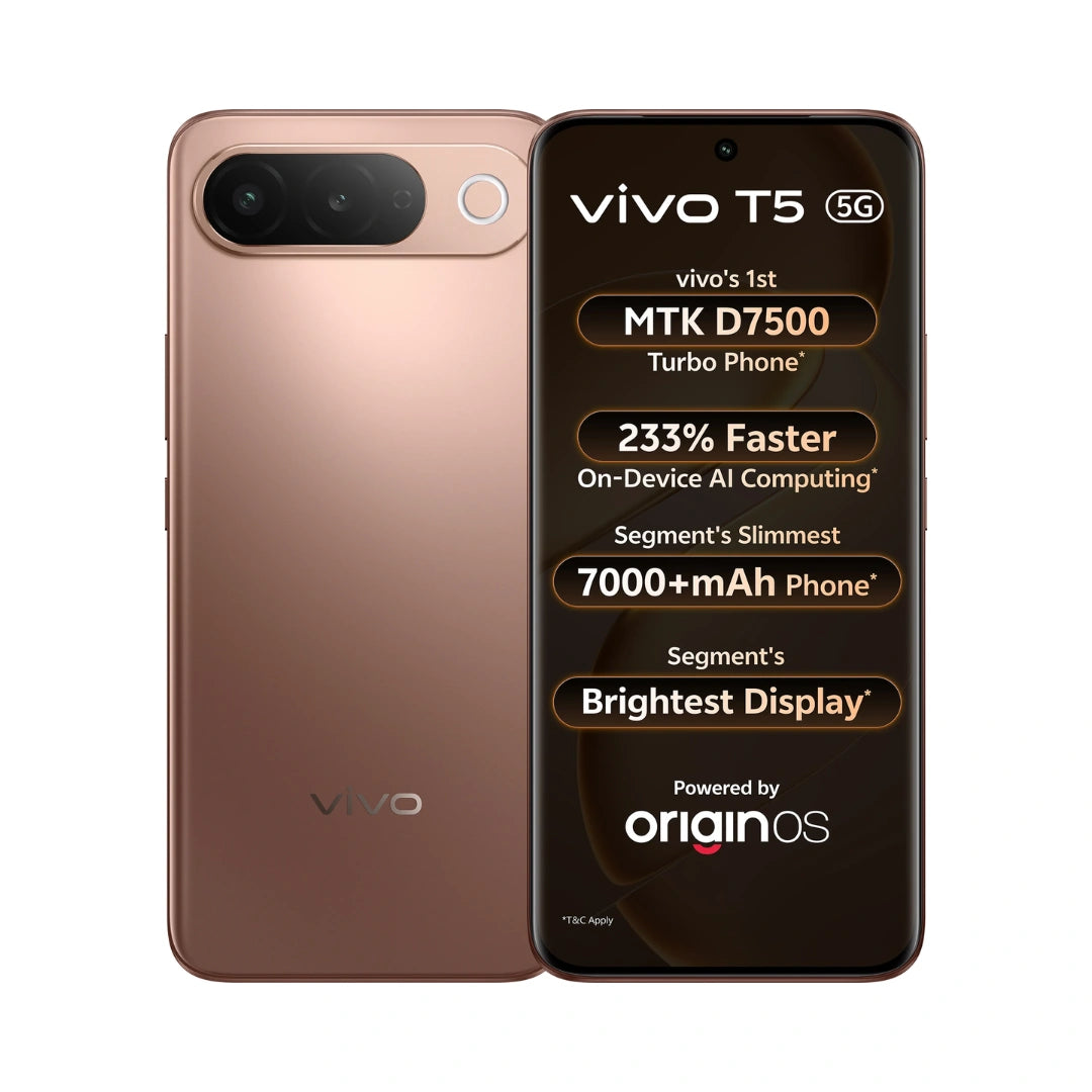 Vivo T5 5G | 6.83 inches AMOLED | MediaTek Dimensity 7500 Turbo Processor | 50MP (Sony IMX882) Rear Camera | 32MP Front Camera | 7050mAh Battery | IP68+IP69+Military Grade Durability