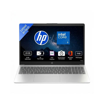 HP 15-FD0262TU | Intel Core 5 | 24GB DDR5-5200 MT/s RAM | 512GB PCIe NVMe M.2 SSD | Windows 11 Home with MS Office | Full-Size Backlit Keyboard with Numeric Keypad