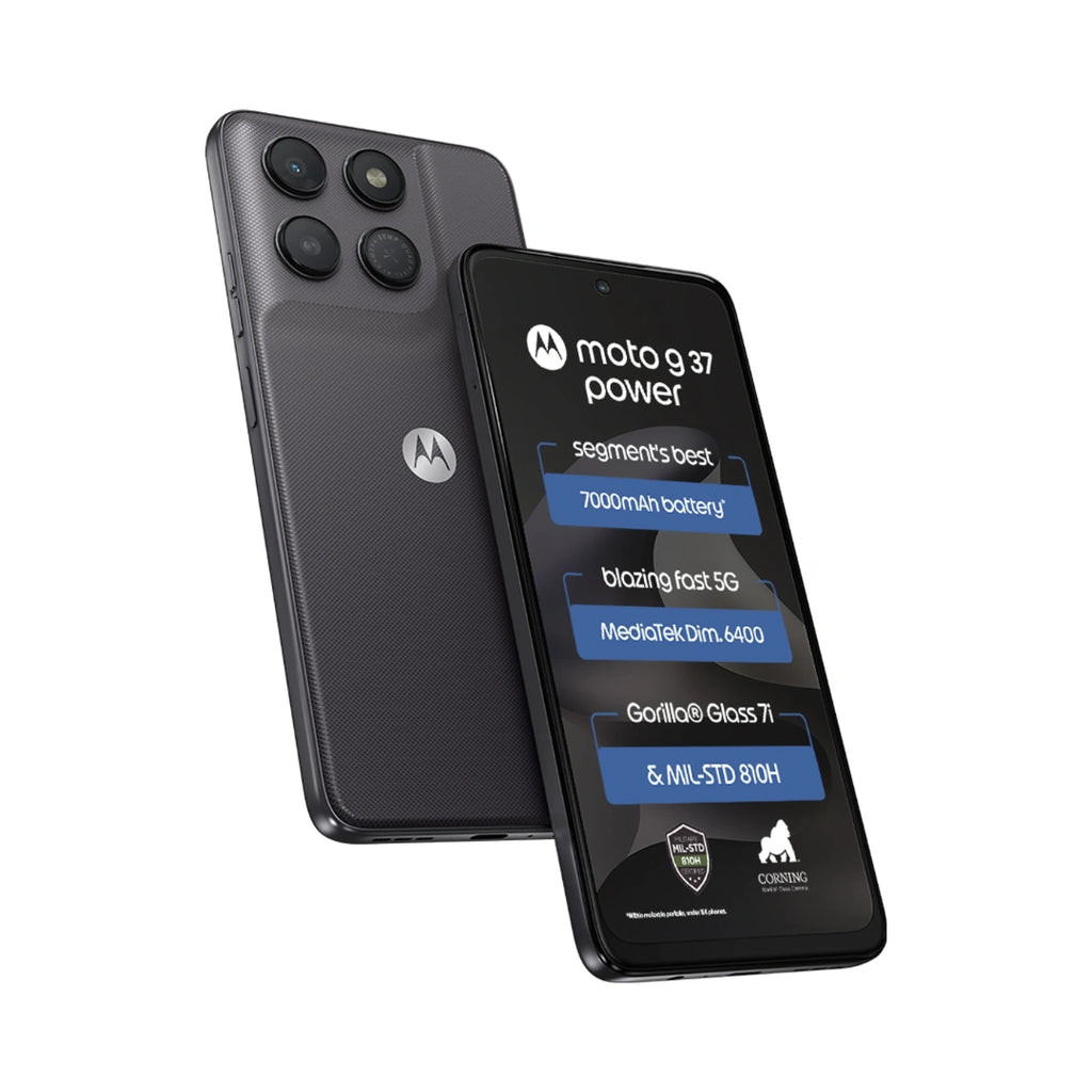 Moto G37 Power | 6.67 inch Display | MediaTek Dimensity 6400 | Dolby Atmos® Hi-Res Audio | 50MP Rear Camera | 8MP Front Camera | 7000mAh Battery | IP64 Water Resistance | Corning® Gorilla® Glass 7i Protection