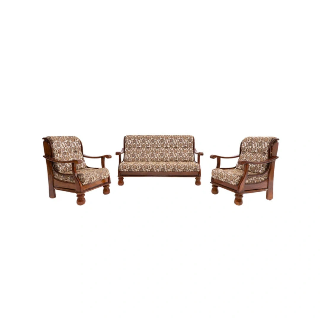 Heritage Valli 3 + 1 + 1 Teakwood Sofa | Premium Fabric | Frame Material : Teak Wood |