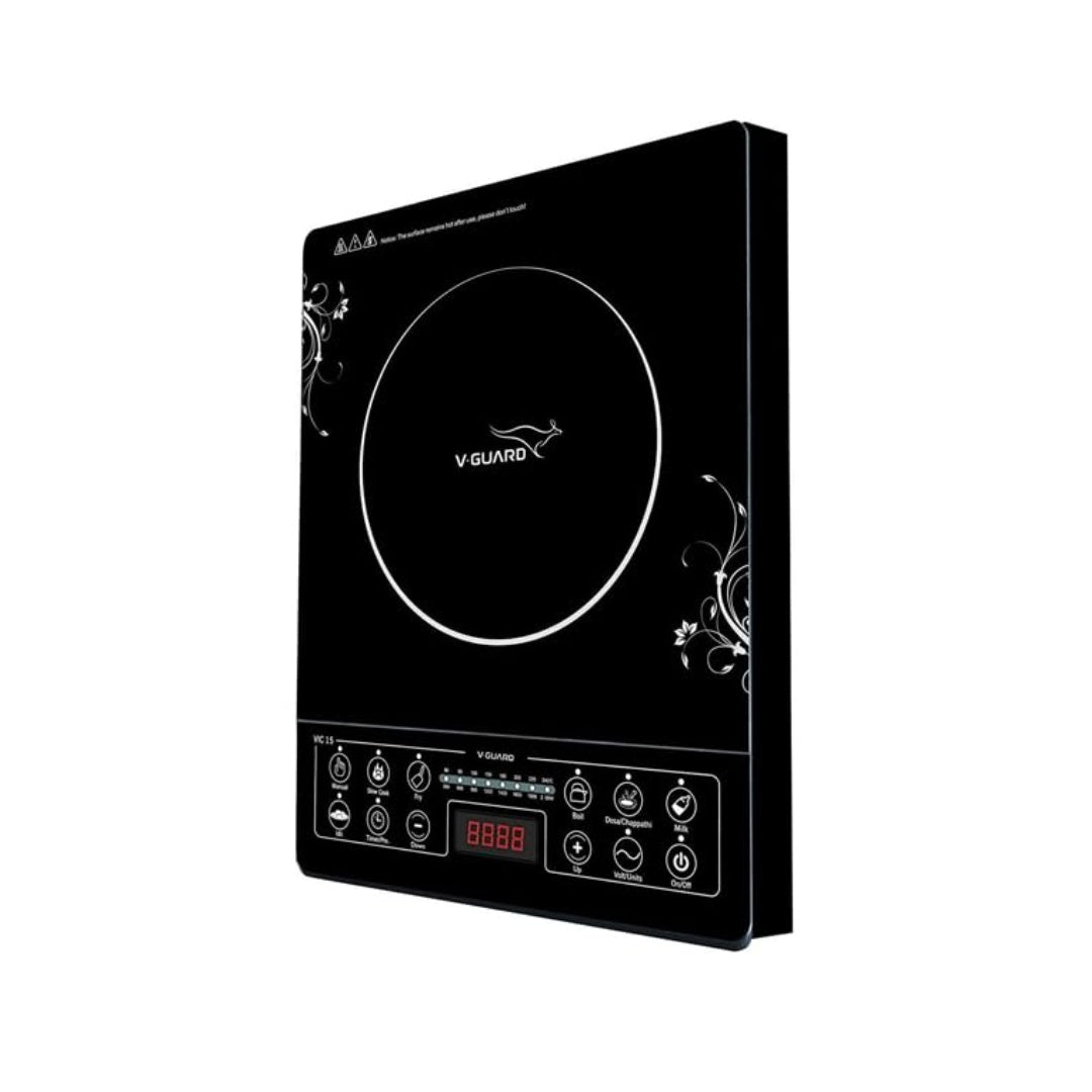 V-Guard Induction | Rapid and energy-efficient heating | Feather Touch Controls | 8 Preset Cooking Modes | High/Low Voltage Protection