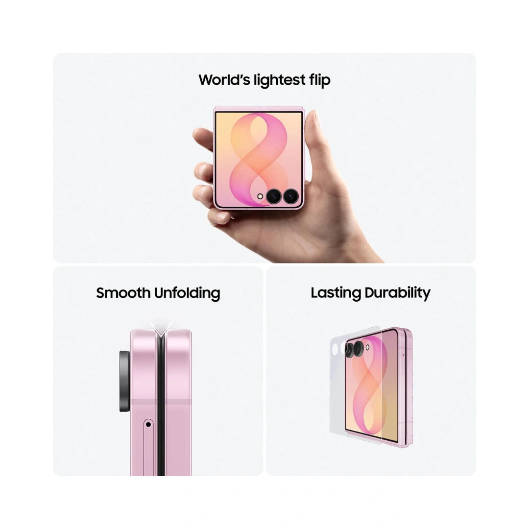 Samsung Galaxy Z Flip8 5G | 6.9 inch Super AMOLED | Exynos 2600 Chipset | 50MP Dual Camera | 10MP Front Camera |  Corning® Gorilla® Glass Victus® 2 Protection | IP48 Water Resistance | 4300mAh Battery
