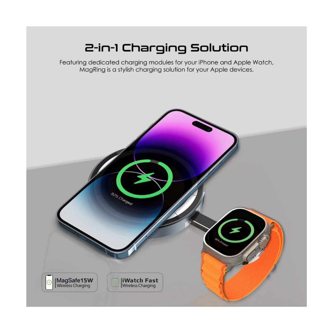 Promate MagRing 15W Wireless Charger - 2-in-1 Charging Solution
