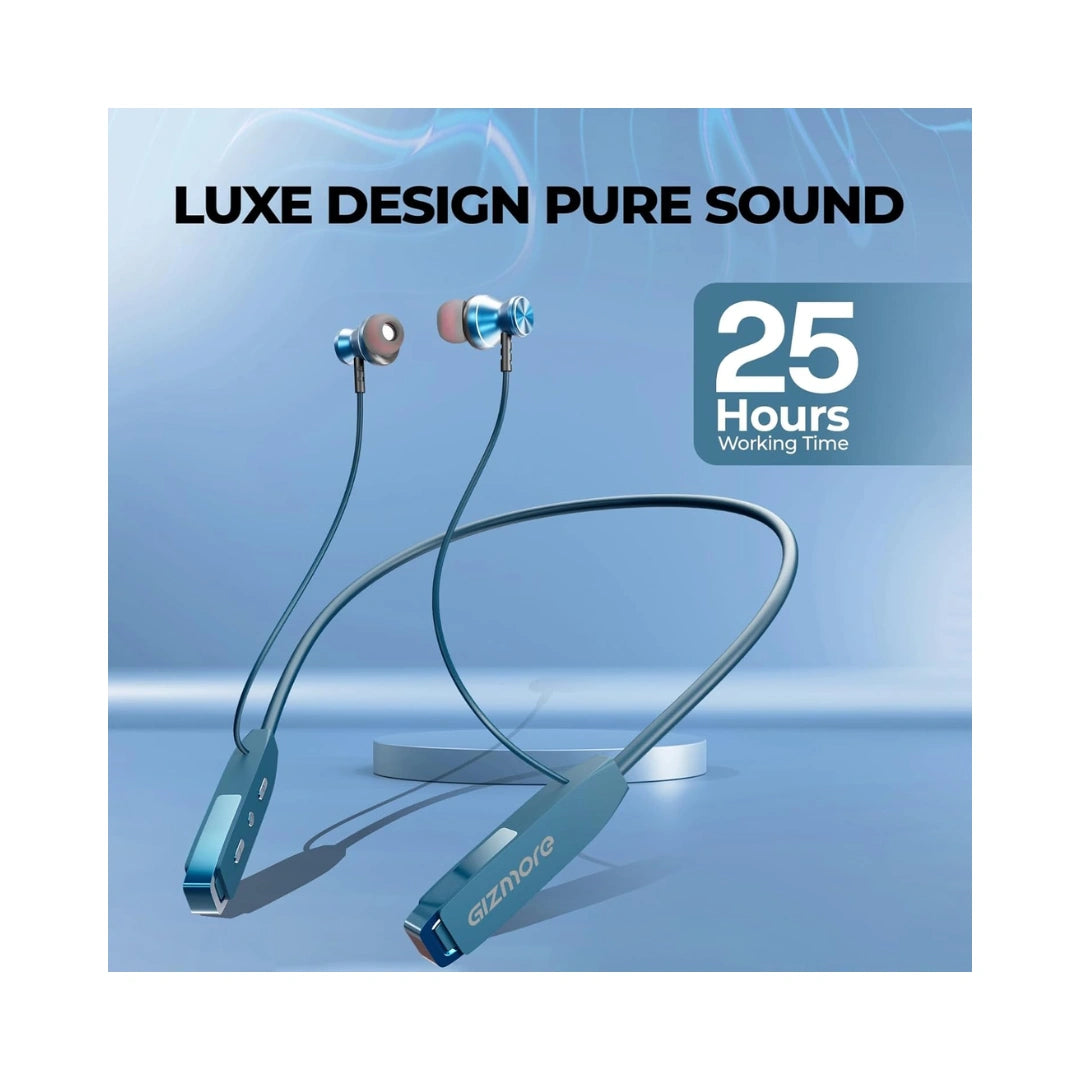 GIZMORE MN225 LUXE Neckband | Pure Deep Bass | Magnetic Earpiece | 25H Long Playtime | Water Resistance