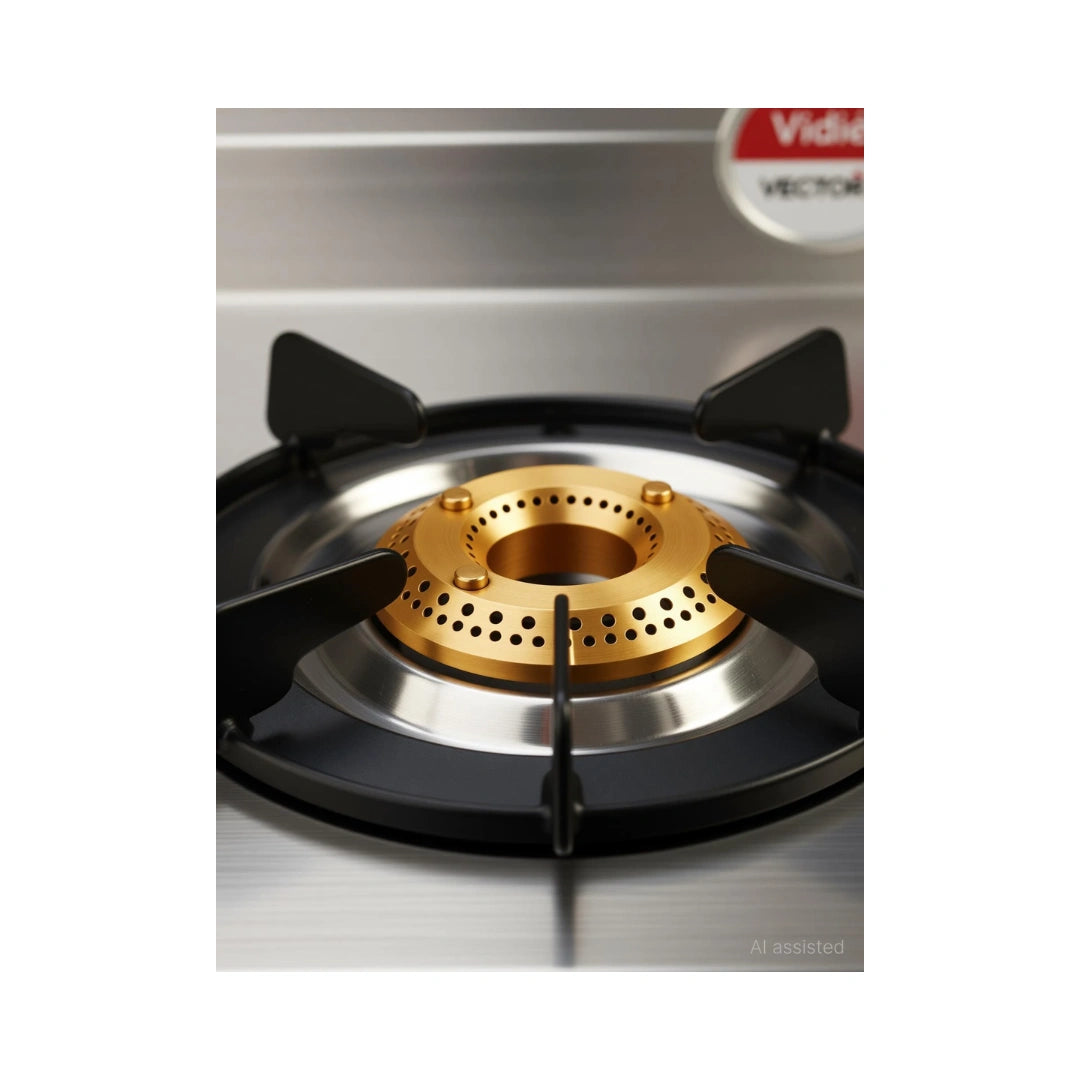 Vidiem VECTOR NERO 3Burner Gas Stove | Extra Large Cooking Surface | Widely Spaced Burners | Heavy Duty Brass Burners