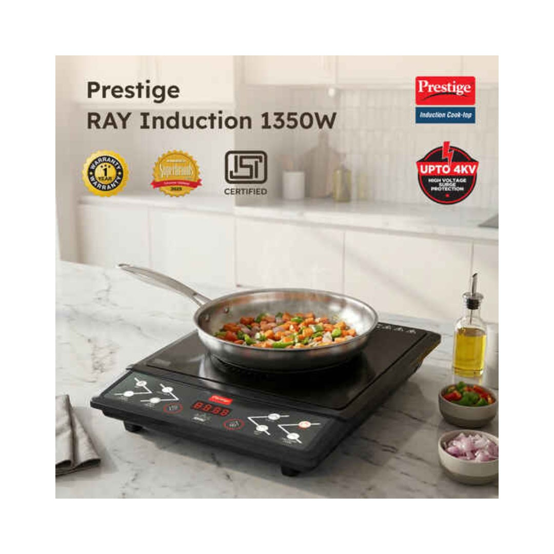 Prestige Ray Induction 1350W Cooktop |  Indian Menu Option | Anti-Magnetic Wall | Automatic Voltage Regulator |  Easy to Maintain