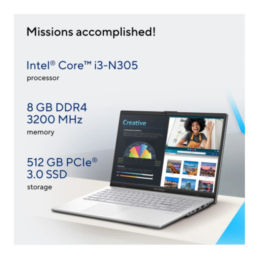 ASUS-E1504GA-NJ321WS(Intel® Core™ i3-N305/8GB DDR4/512GB/15.6-inch/Cool Silver/ Win 11 Home/ MS Office):SLIVER:LAPTOP