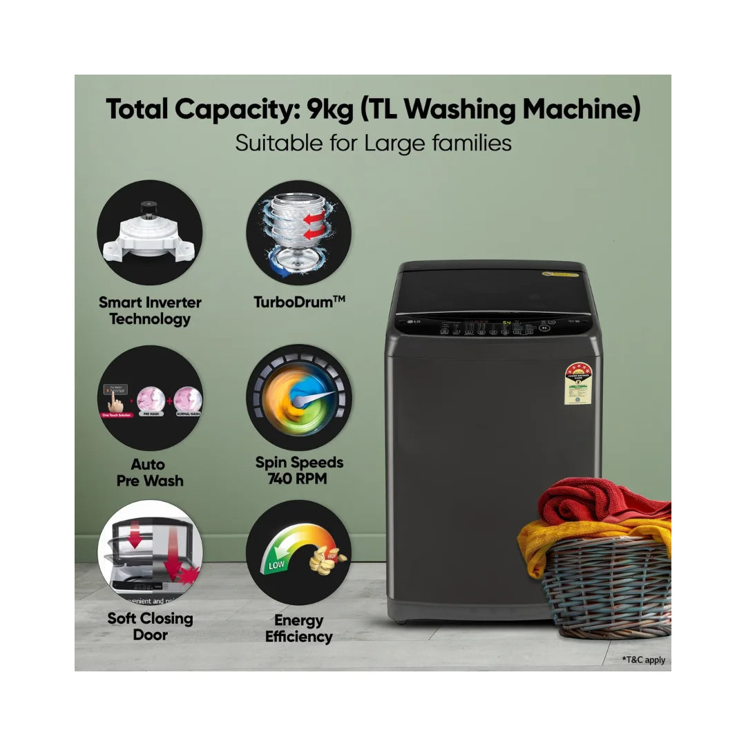 LG 9 kg Fully Automatic Top Load Washing Machine | Smart Inverter Motor | Auto Tub Clean