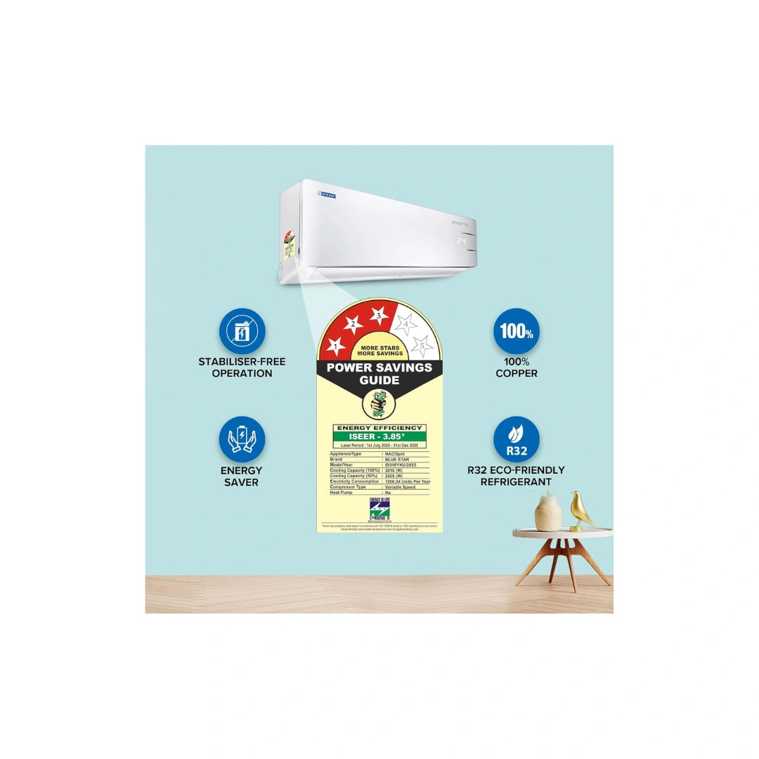 BLUE STAR INVERTER AC | T SERIES | 1.5 TON | 3 STAR | 2025 BEE LABEL | Turbo Cool | Self Diagnosis