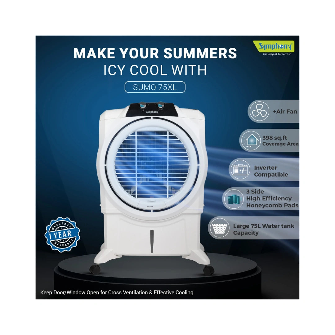 Symphony Desert Air Cooler For Home | Honeycomb Pads | Powerful +Air Fan | i-Pure Console | Low Power Consumption