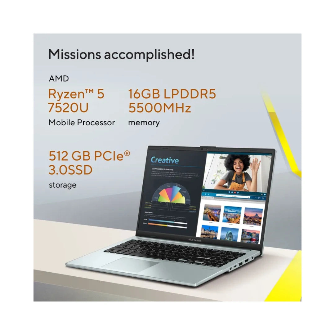 ASUS Vivobook Go 15 E1504FA-BQ2543WS | Ryzen 5 7520U Processor 2.8GHz | 16:09 Aspect Ratio | 250 nits Brightness