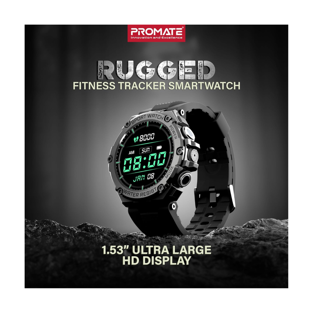 Promate XWatch-R19 Rugged Smart Watch - 1.53 inch HD Display