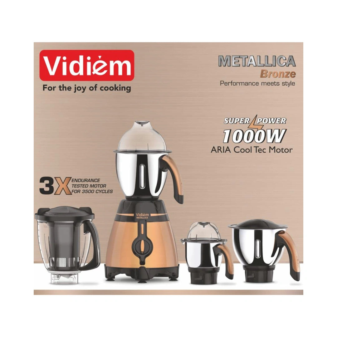 Videm METALLICA BRONZE 1000W Mixer Grinder |  Aria Cool Tec Motor | Metallic Bronze 1000W