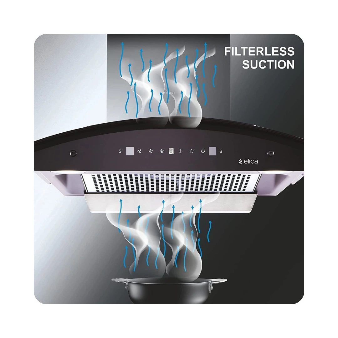 Elica Auto Clean Wall Mounted Chimney | High Suction Capacity | Filterless Technology | Touch Control Panel | Motion Sensor