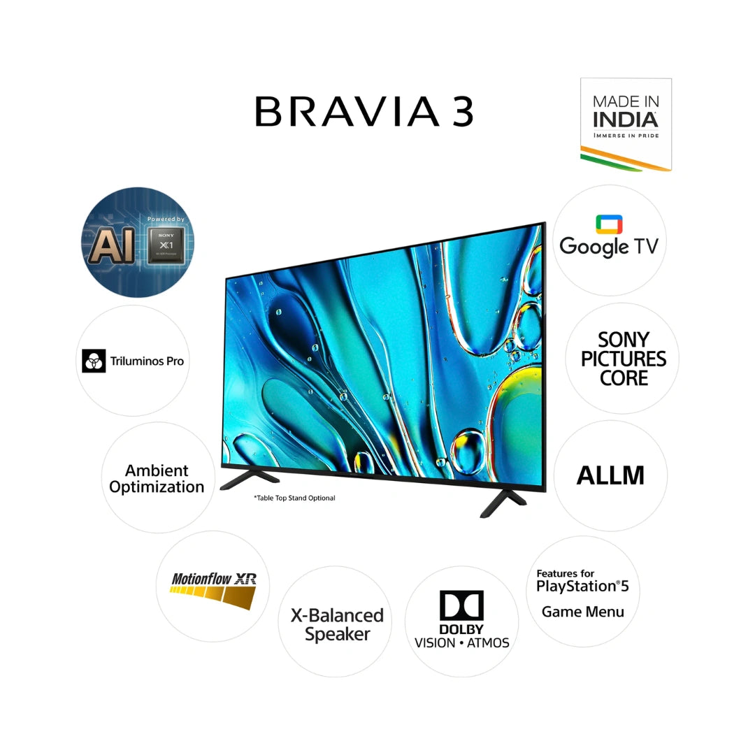 Sony BRAVIA 3 Series | 75 inches 4K Ultra HD AI Smart LED Google TV | 4K HDR Processor X1 | Google Assistant | Apple Airplay | Apple Homekit | Alexa | Dolby Audio