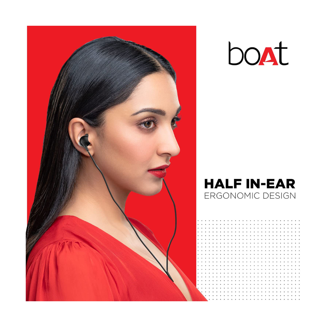 BoAt Bass Heads 104 Wired Earphone - Half In-ear Ergonomic Design