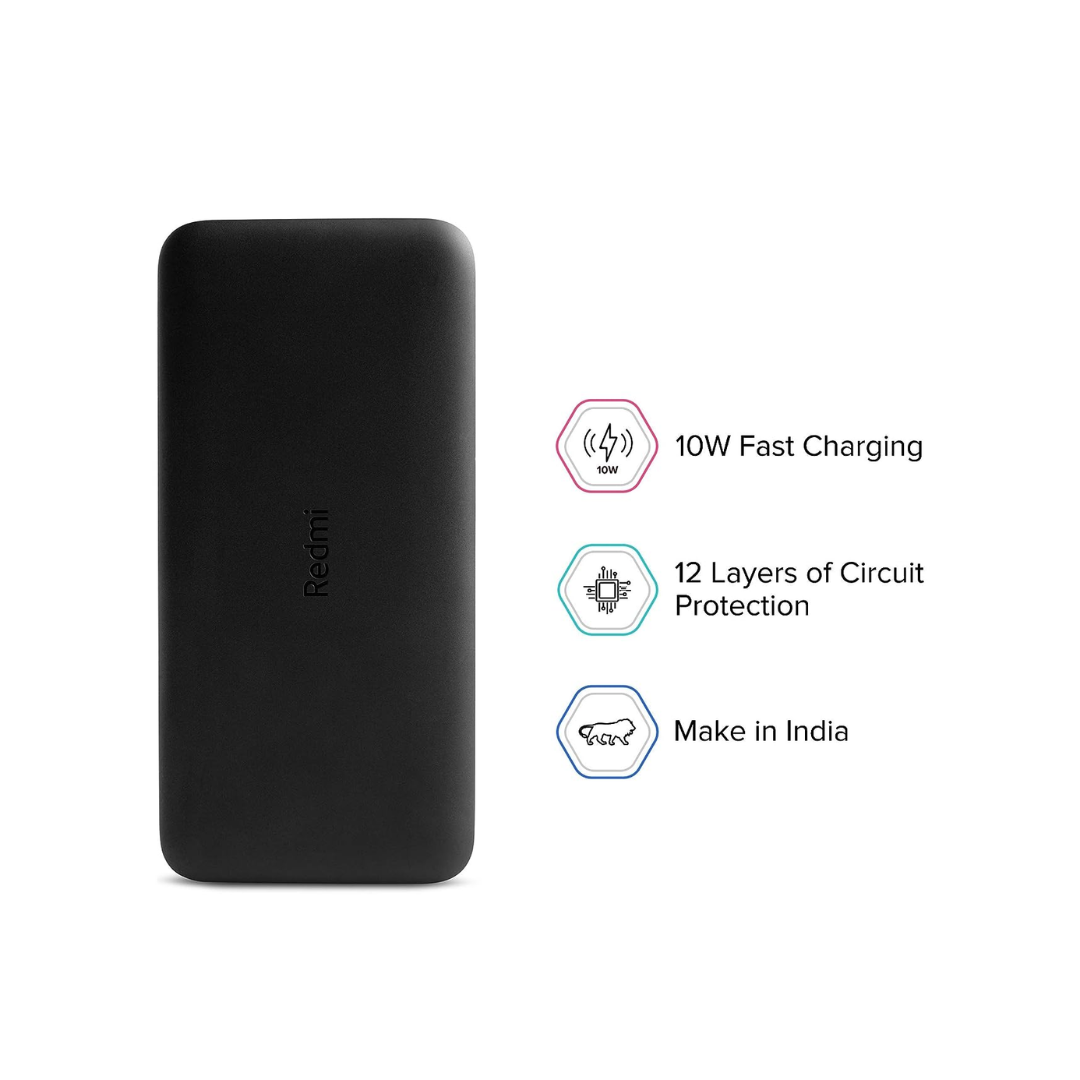 Redmi  10000 Mah Fast Charging Slim Power Bank (Black, 10W Fast Charging, Dual Ports) Redmi