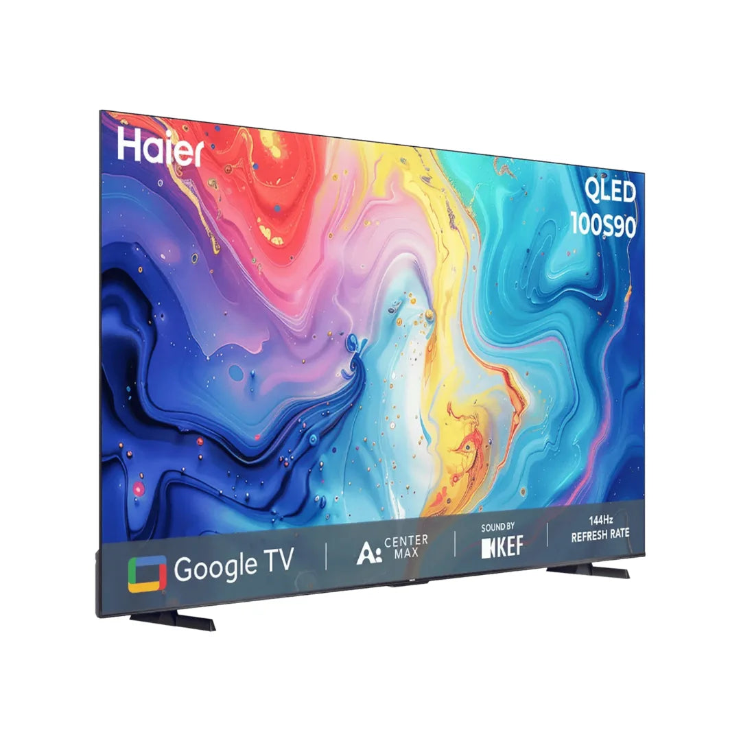 Haier 100inch (H100S90FUX) Smart TV | Q-LED Pannel | Hands Free Voice Control | Sound by KEF | Dolby Vision IQ | AI Center MAX | AI Ultra Sense Processor | 144Hz Refresh Rate