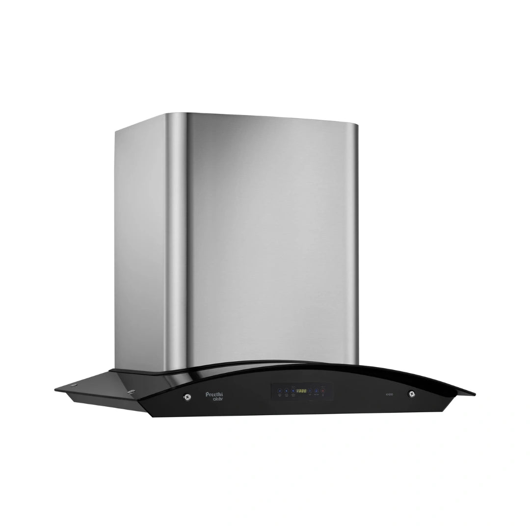 Preethi Chimney Aluminium Duct | Stainless Steel Curved Glass | Feather Touch Timer Function | Filter Cleaning Indicator